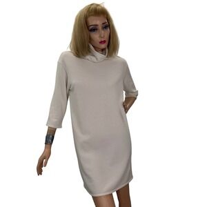 Cream Turtleneck Sweater Dress Knit Mini Off White Minimalist Basic Loungewear